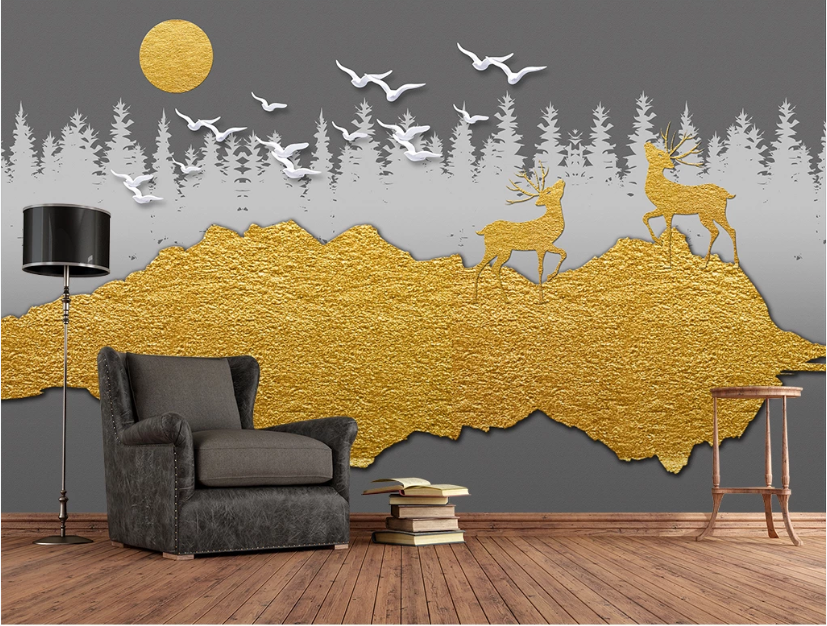 3D Golden Deer WC1926 Wall Murals