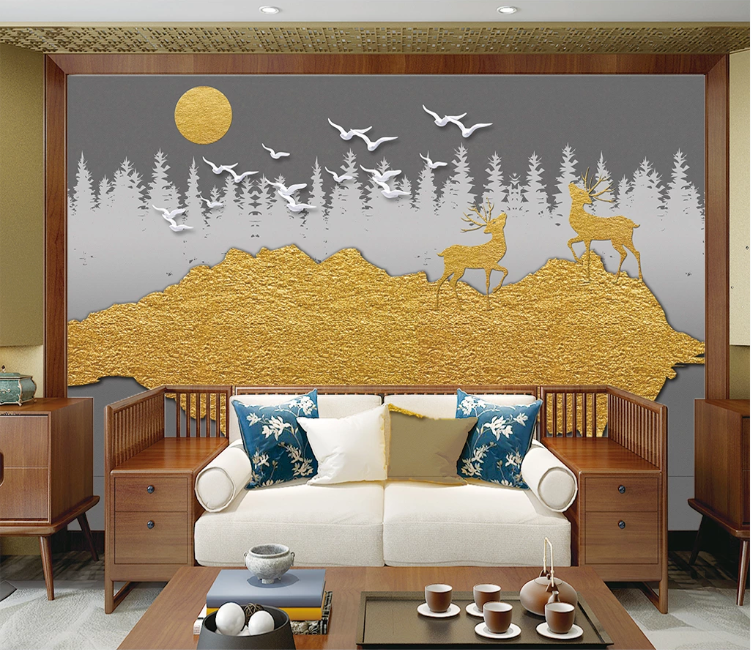 3D Golden Deer WC1926 Wall Murals
