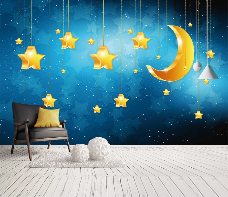 3D Yellow Moon Stars WC1848 Wall Murals