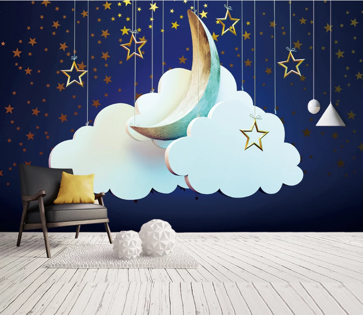3D Moon Stars Clouds WC1830 Wall Murals