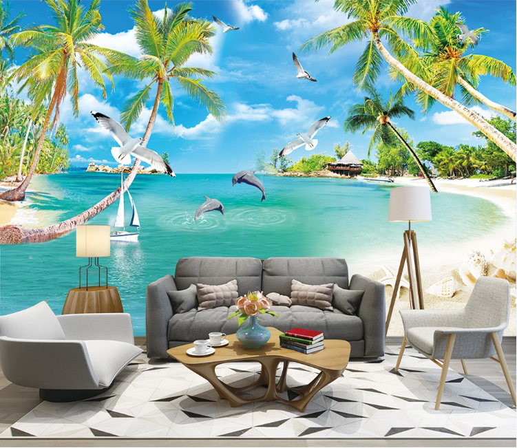 3D Dolphin Seagull WC1579 Wall Murals