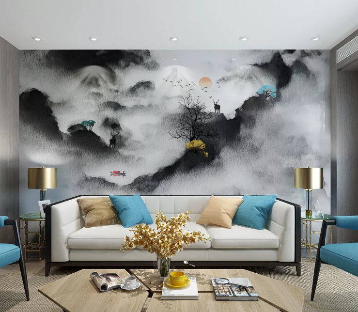 3D Black Fawn Boat WC2454 Wall Murals