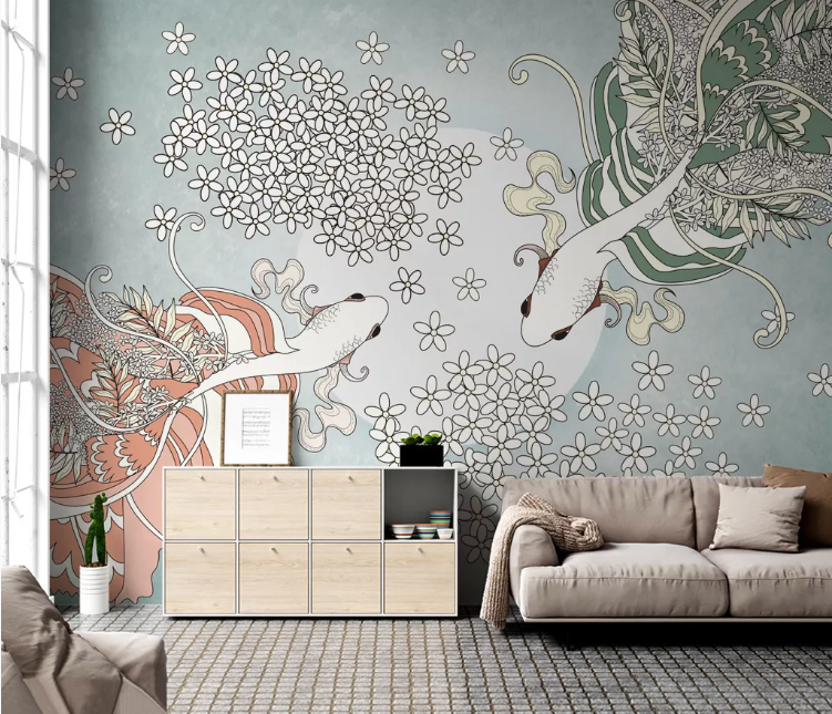 3D Goldfish Flower WC2422 Wall Murals