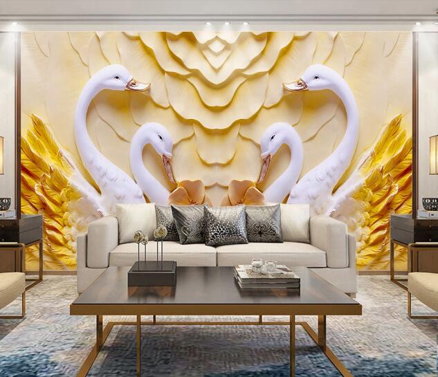 3D Swan Flower WC1768 Wall Murals