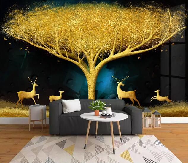 3D Golden Tree Fawn WC1914 Wall Murals