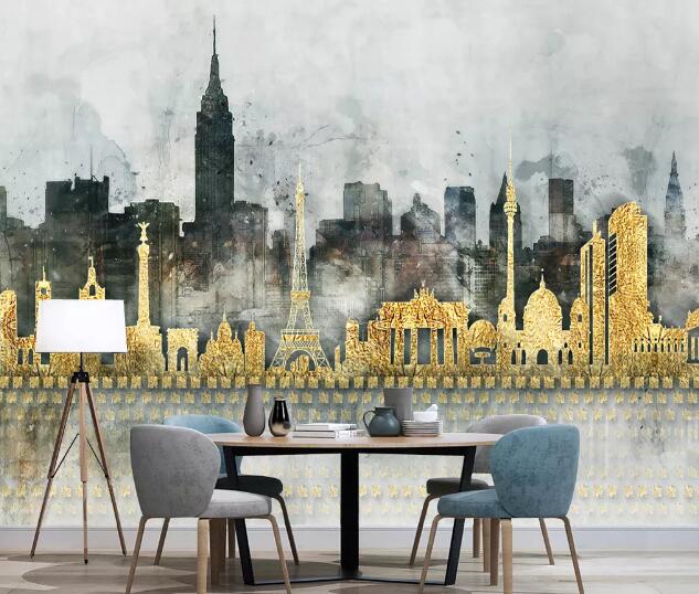 3D Golden Building WC1243 Wall Murals