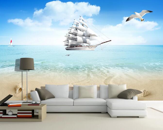 3D Steamer Beach WC379 Wall Murals