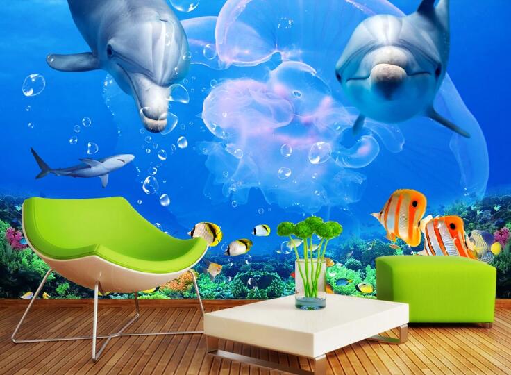 3D Jellyfish Dolphin WC273 Wall Murals