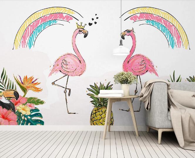 3D Rainbow Flamingo WC1044 Wall Murals