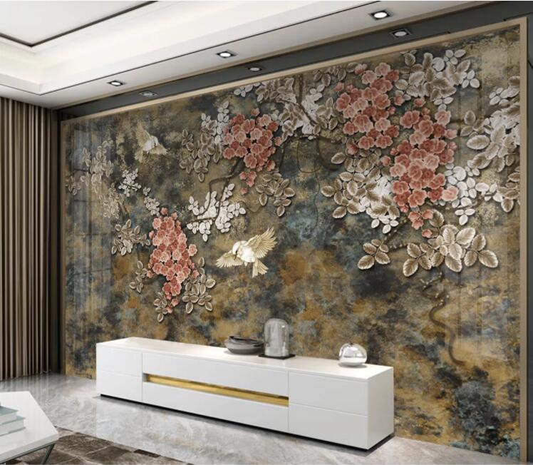 3D White Bird Flower WC2694 Wall Murals