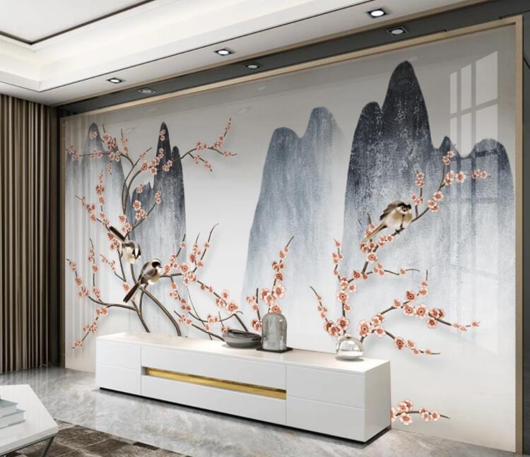 3D Bird Plum Mountain WC2662 Wall Murals