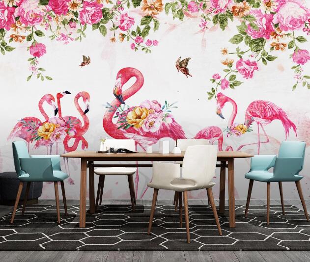 3D Flamingo Rose WC1755 Wall Murals