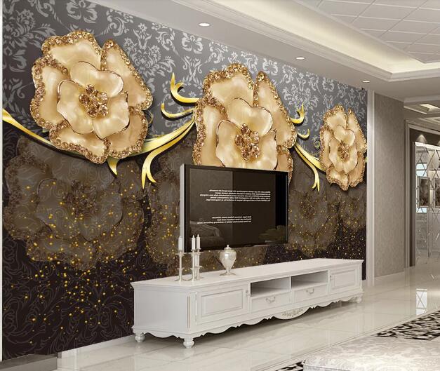 3D Golden Flower WC2657 Wall Murals