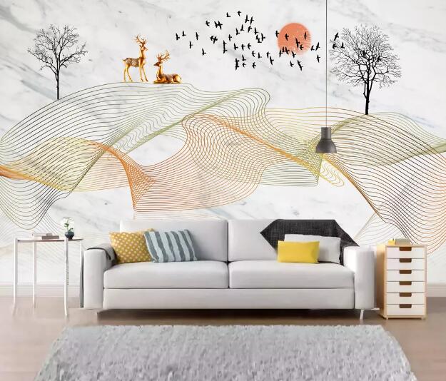 3D Deer Bird Tree WC2306 Wall Murals