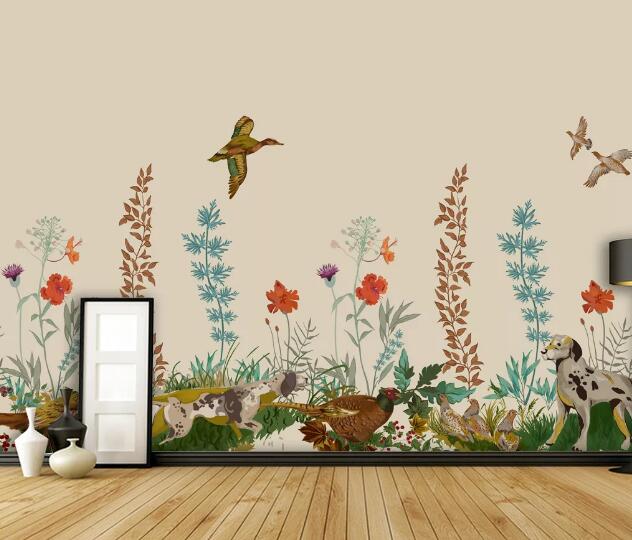 3D Puppy Duck Flower WC2448 Wall Murals