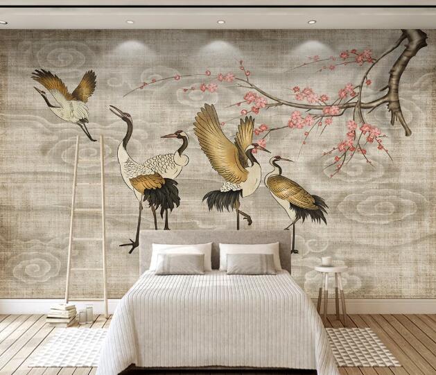 3D Yellow Crane Flower WC2443 Wall Murals