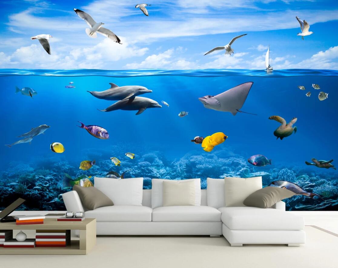 3D Dolphin Fish Seagull WC219 Wall Murals