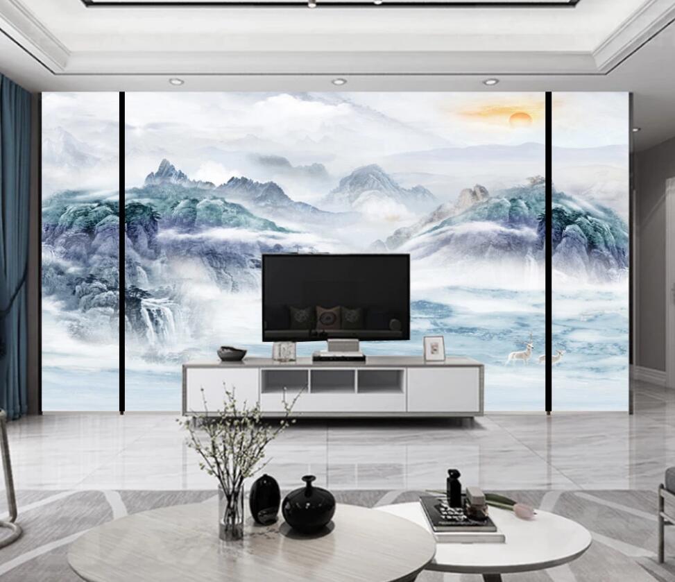 3D Deep Blue Fairyland Mountains 1693 Wall Murals