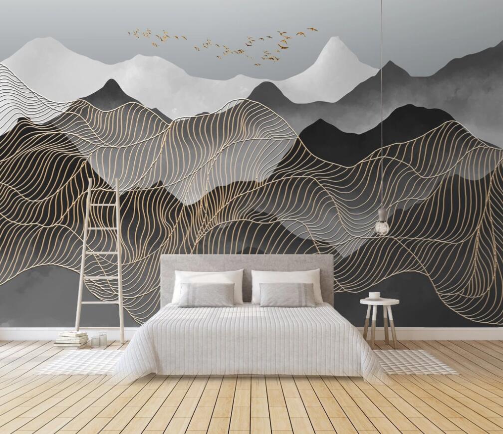 3D Floating Gold Thread Enveloped 1679 Wall Murals
