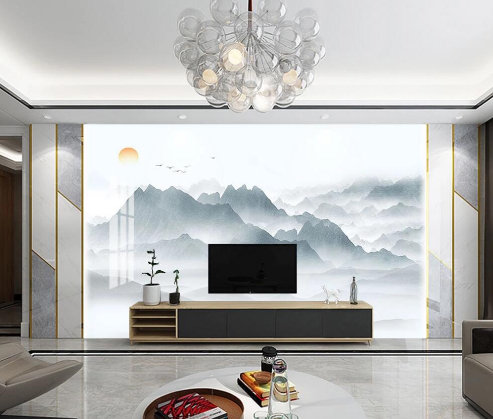 3D Pale Mountains Under Sunrise 1641 Wall Murals