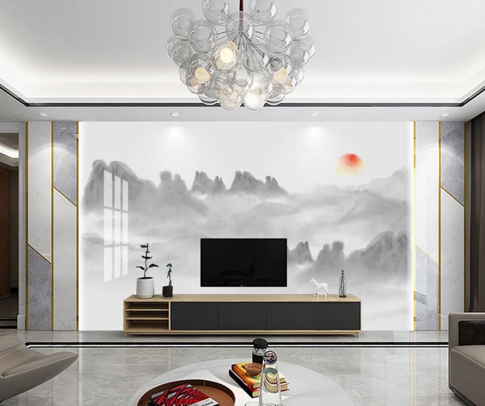 3D Faded Misty Mountains 1638 Wall Murals