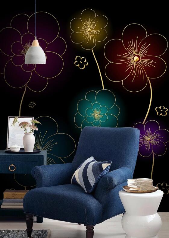 3D Four-color Fluorescent Flowers 1237 Wall Murals