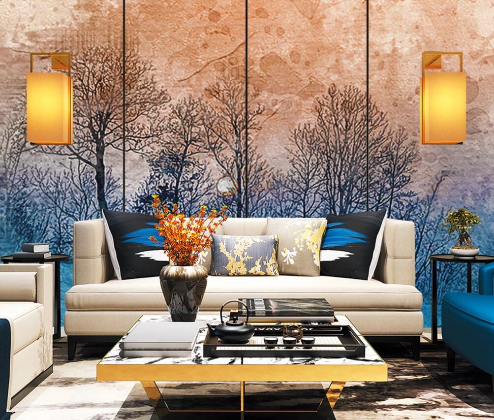 3D Dead Trees Under Orange Street Lights 1561 Wall Murals