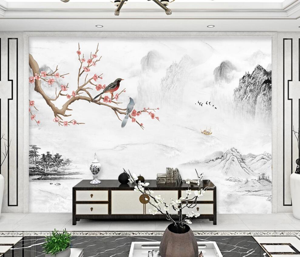 3D Comfortable Birds On The Branch 1556 Wall Murals
