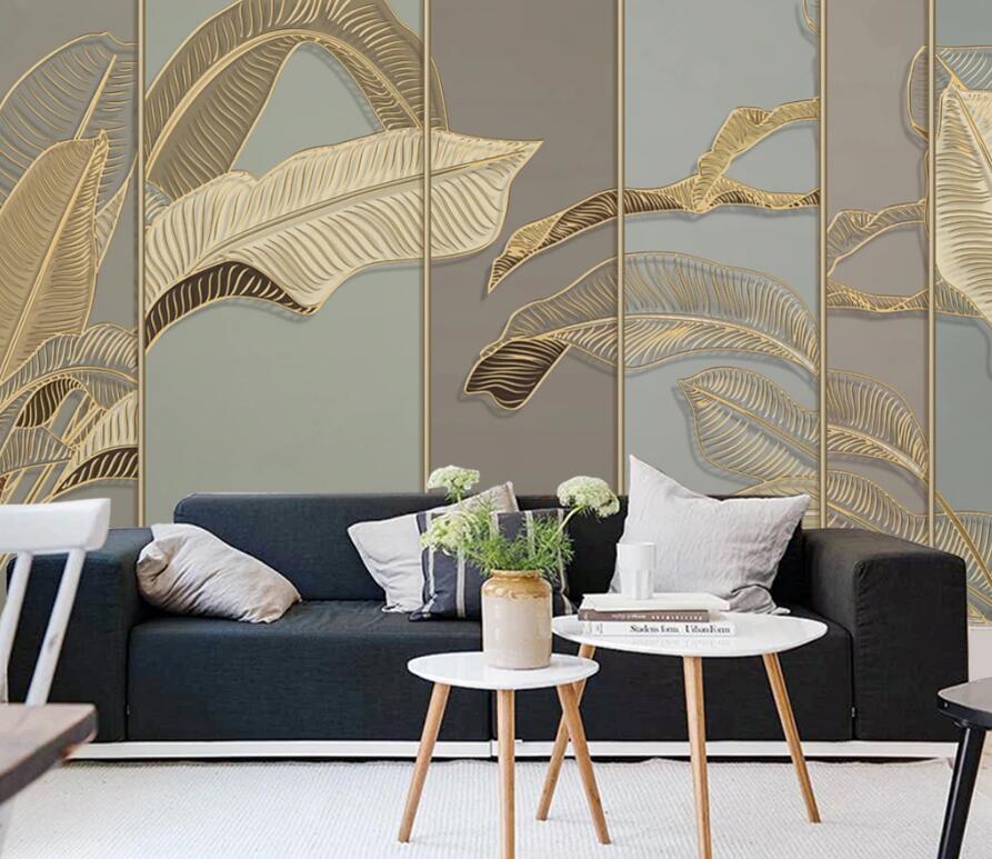 3D Dazzling Golden Leaves 1544 Wall Murals