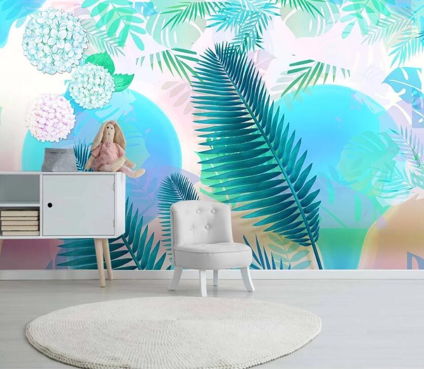 3D Blue Shapes And Leaves 1187 Wall Murals