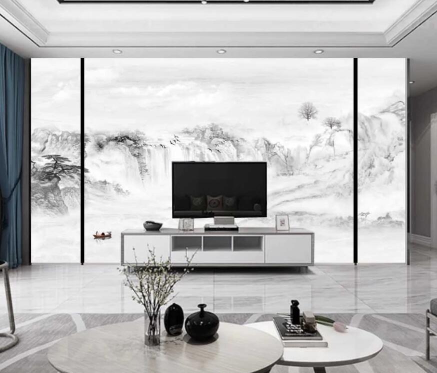 3D Line Outline Of Light Ink Mountains 1468 Wall Murals