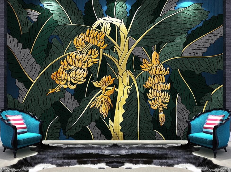 3D Golden Twined Bananas 1221 Wall Murals
