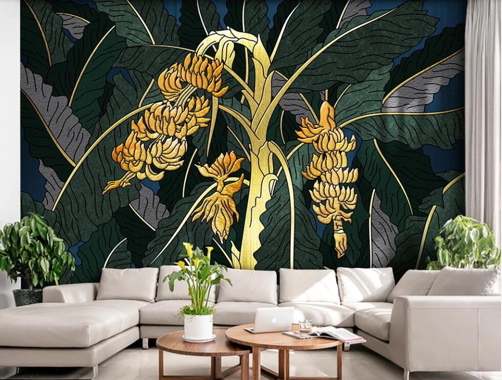 3D Golden Twined Bananas 1221 Wall Murals