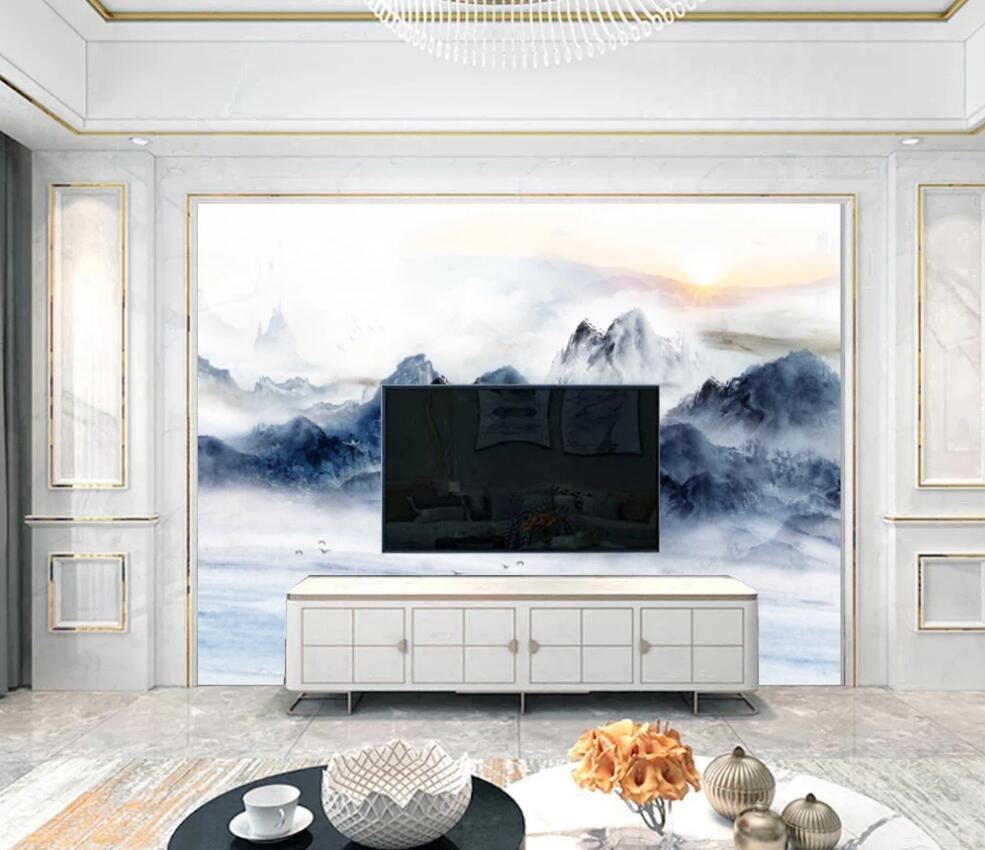 3D Deep Blue Mountains 1443 Wall Murals