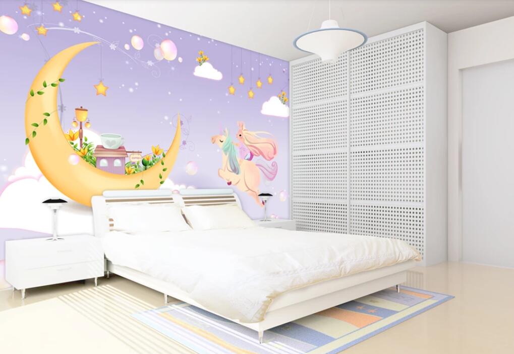 3D Moon And Purple Dream 1823 Wall Murals