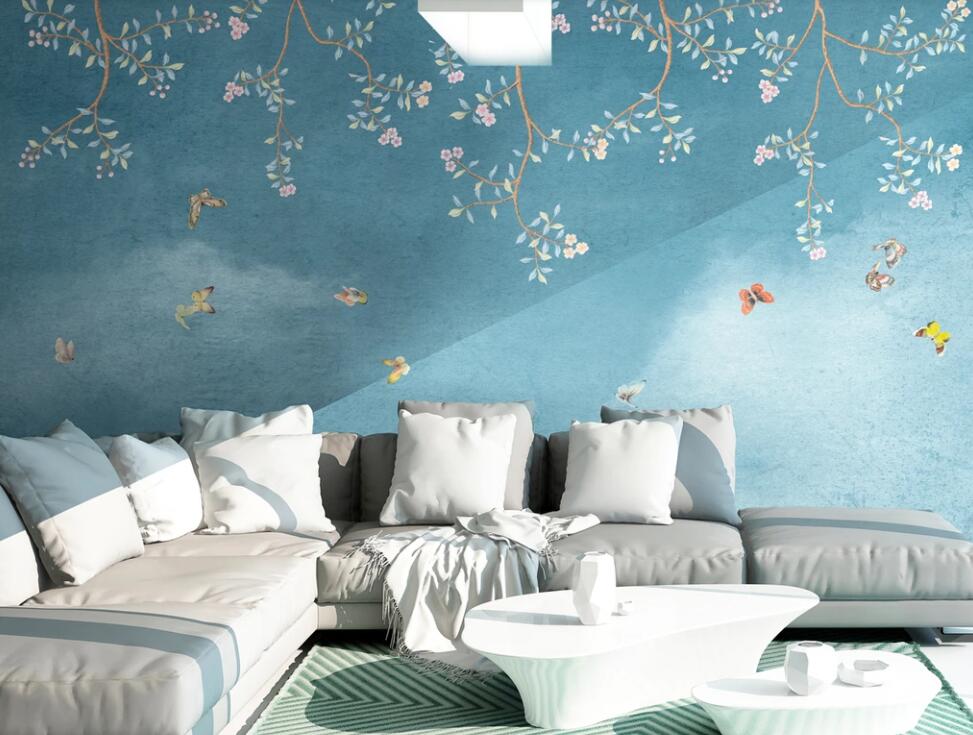 3D Light Blue Flowers 1827 Wall Murals