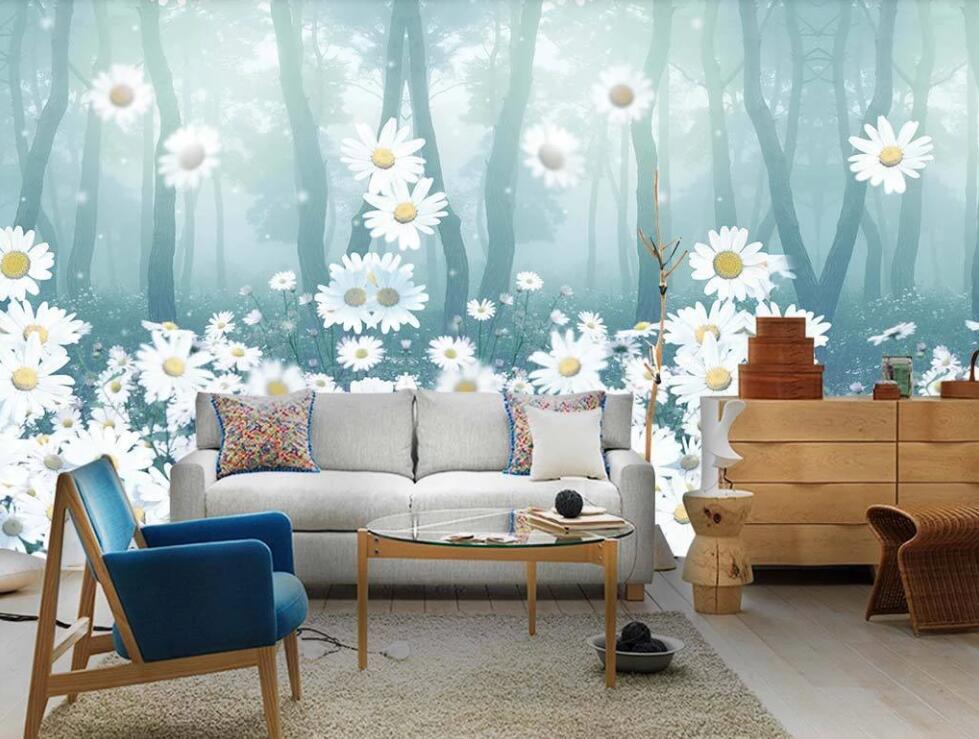 3D White Bright Daisies 1873 Wall Murals