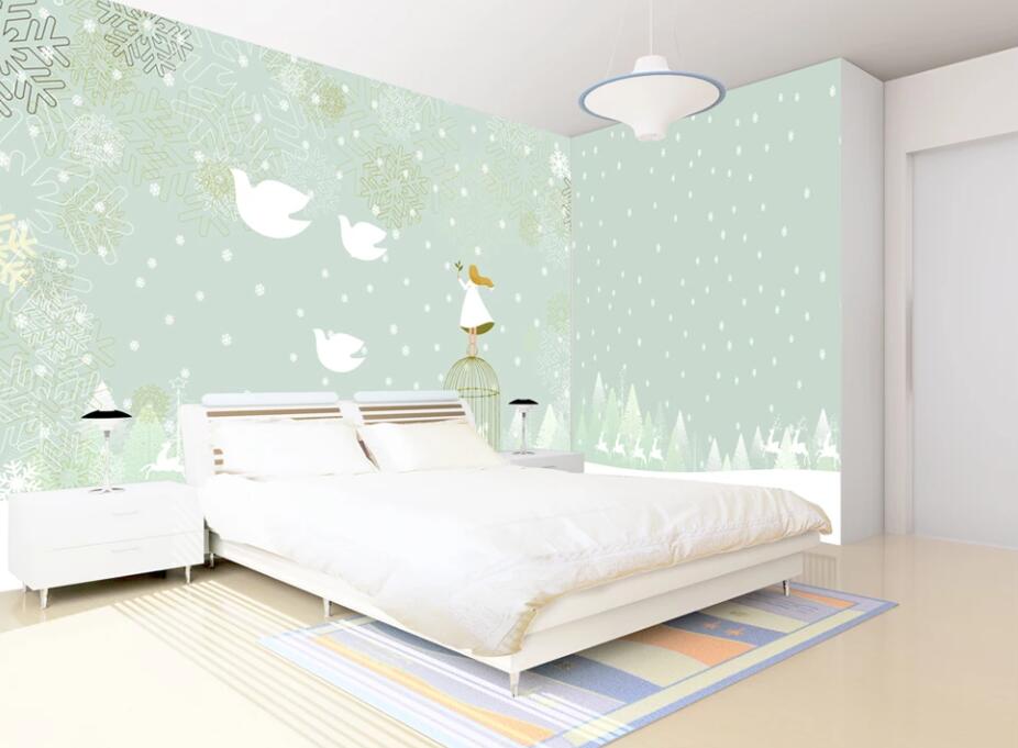 3D Girls Flying Doves 1822 Wall Murals