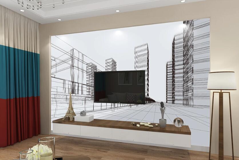 3D The Building Outlined By Black Lines 1826 Wall Murals