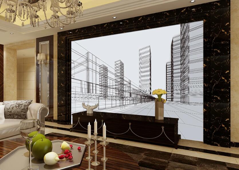 3D The Building Outlined By Black Lines 1826 Wall Murals