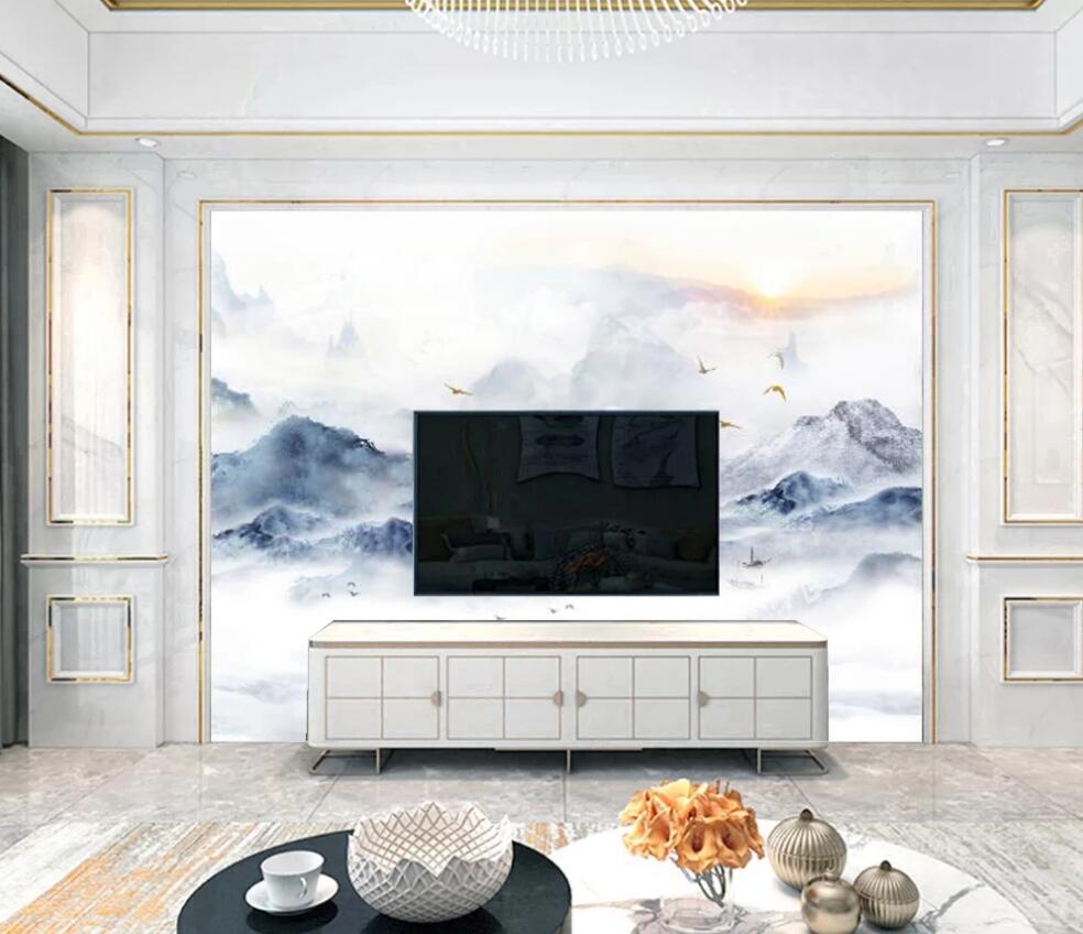 3D The Golden Birds On The Blue Mountain 1327 Wall Murals