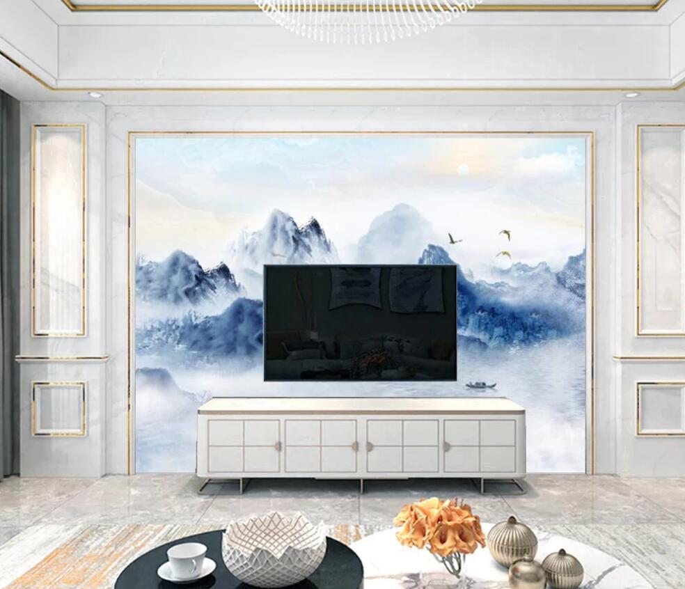 3D Clouds And Blue Mountains 1325 Wall Murals
