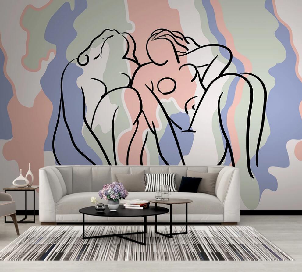 3D Black Line Women 1311 Wall Murals