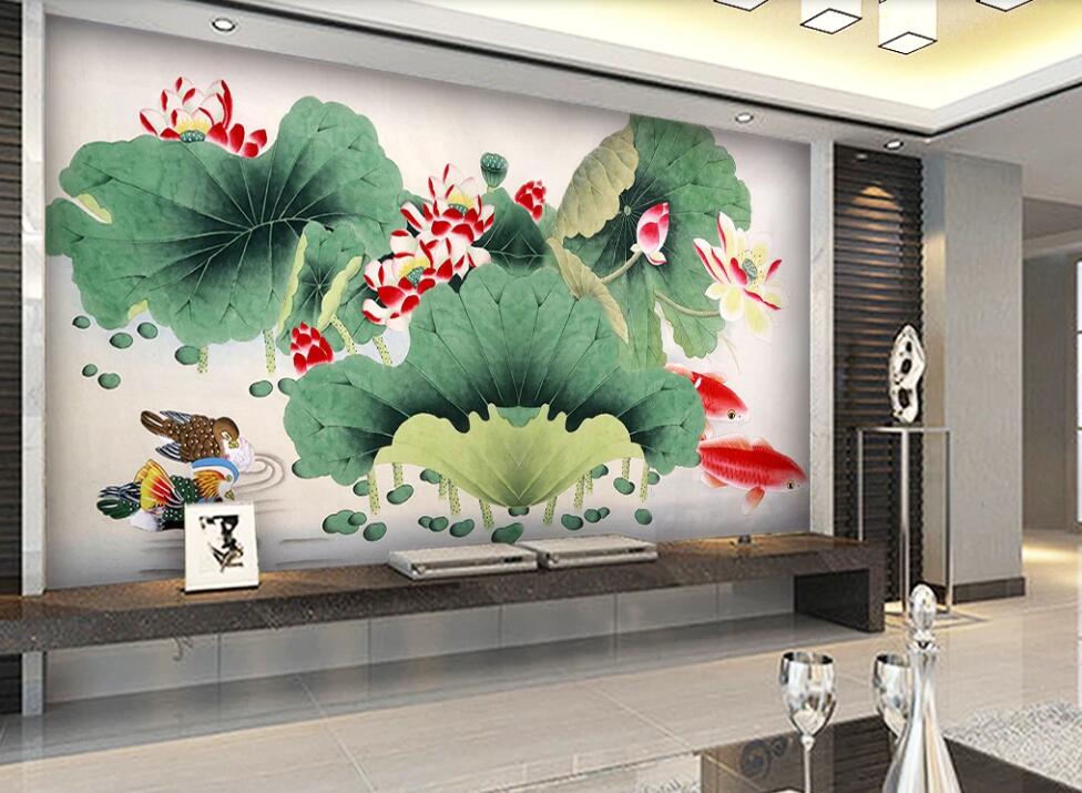 3D Wide Lotus Leaf 1867 Wall Murals