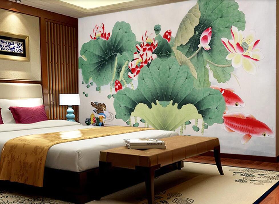 3D Wide Lotus Leaf 1867 Wall Murals