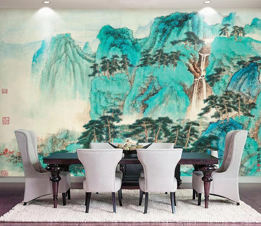 3D Green High Mountains 1877 Wall Murals