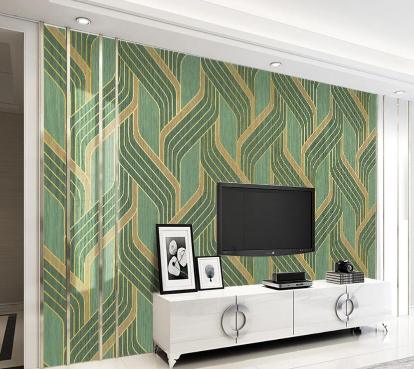 3D Interlacing Of Green And Yellow Waves 2002 Wall Murals