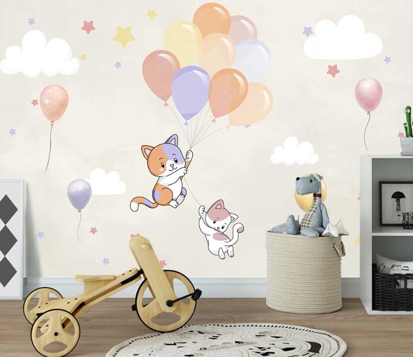 3D Balloon And Cute Cat 1997 Wall Murals