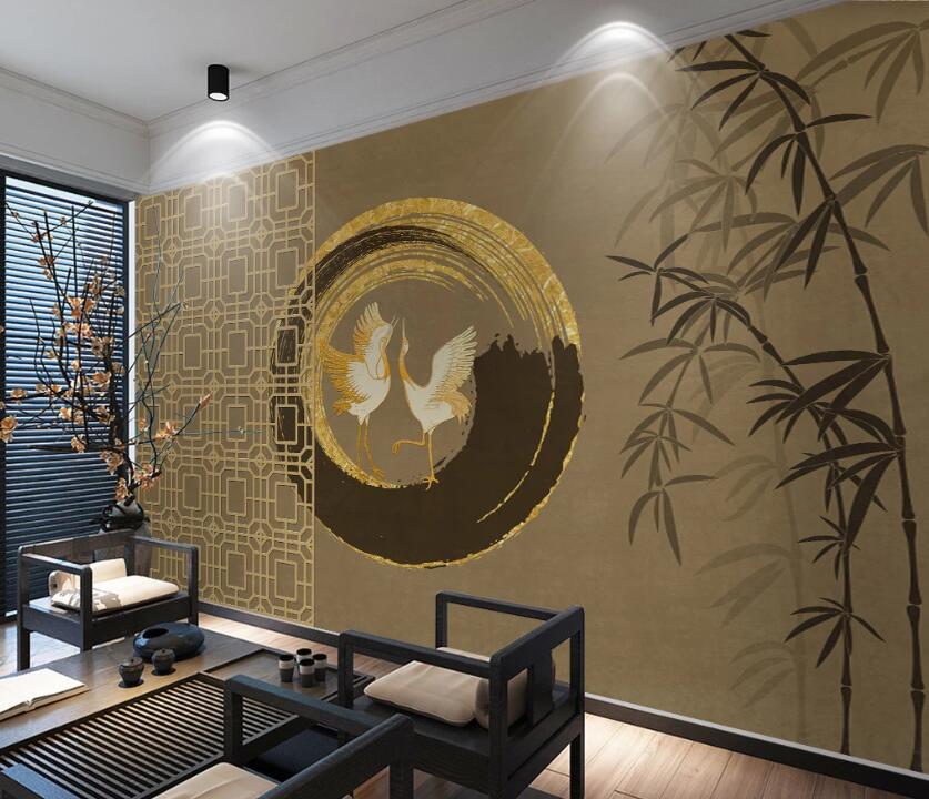 3D White Birds In Golden Circle 1993 Wall Murals