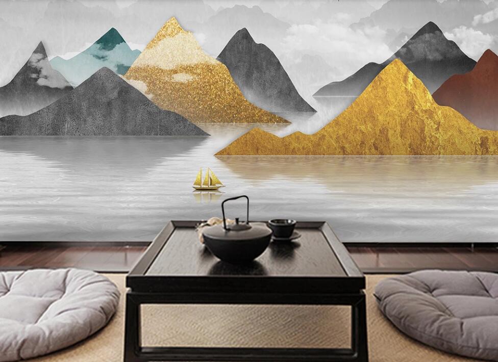 3D Four Colors Of Mountains In Water 1983 Wall Murals